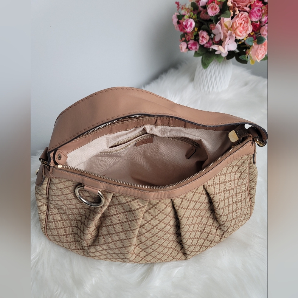 Gucci Beige/Pink Diamante Canvas And Leather Medium Sukey Hobo - Picture 14 of 17